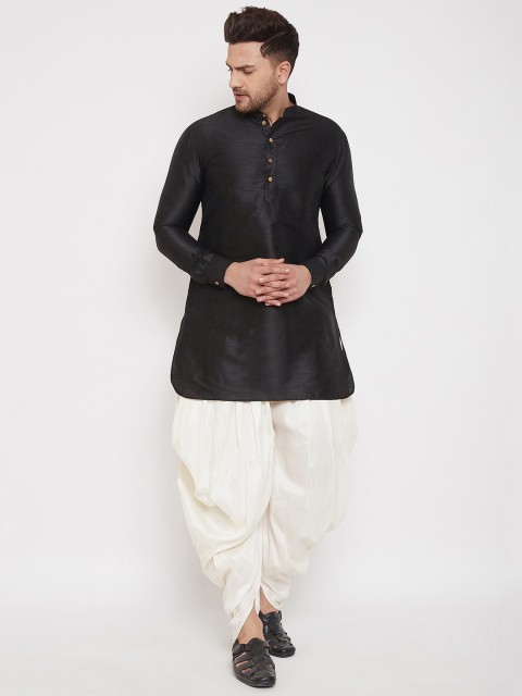 VASTRAMAY Men Cream Coloured Silk Blend Cowl Dhoti Pant - Image 4