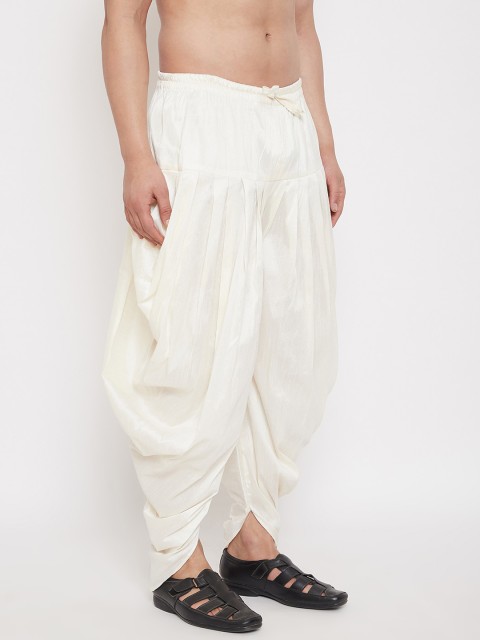 VASTRAMAY Men Cream Coloured Silk Blend Cowl Dhoti Pant - Image 2