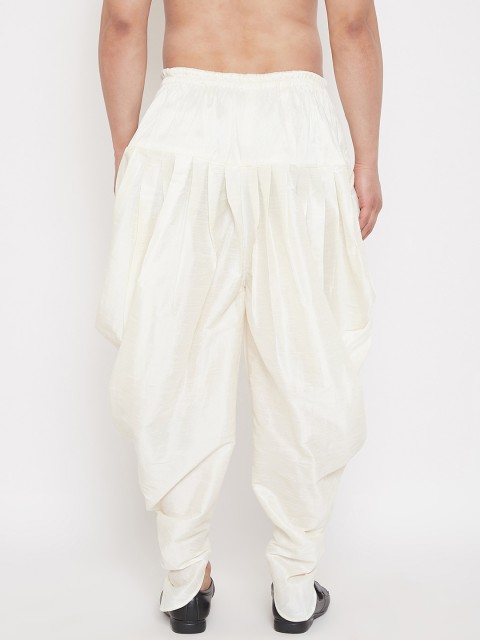 VASTRAMAY Men Cream Coloured Silk Blend Cowl Dhoti Pant - Image 3