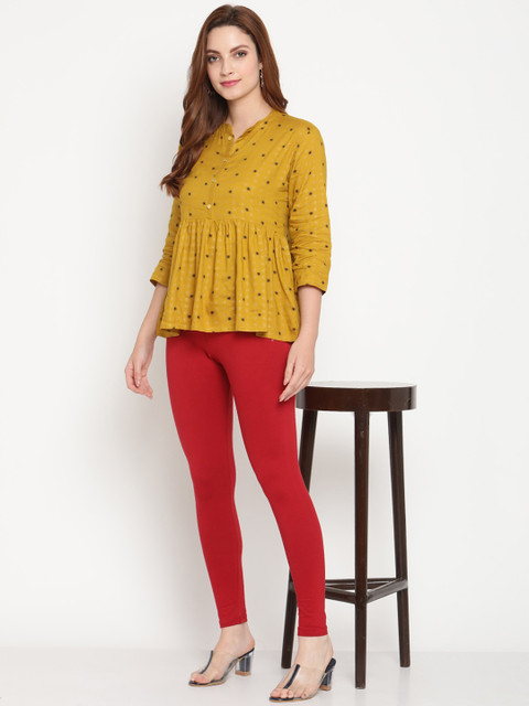 TAG 7 Women Maroon & Blue Solid Ankle-Length Leggings Pack Of 2 - Image 5