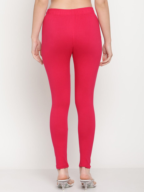 TAG 7 Women Pack Of 2 White & Pink Solid Ankle Length Leggings - Image 4