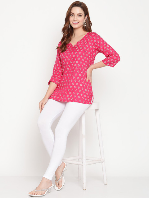 TAG 7 Women Pack Of 2 White & Pink Solid Ankle Length Leggings - Image 5