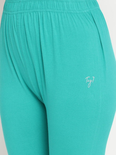 TAG 7 Women Pack Of 2 Red and Turquoise Blue Solid Comfort-Fit Ankle-Length Leggings - Image 6