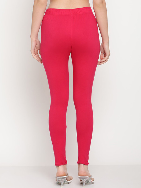 TAG 7 Women Pack Of 2 Red and Turquoise Blue Solid Comfort-Fit Ankle-Length Leggings - Image 4