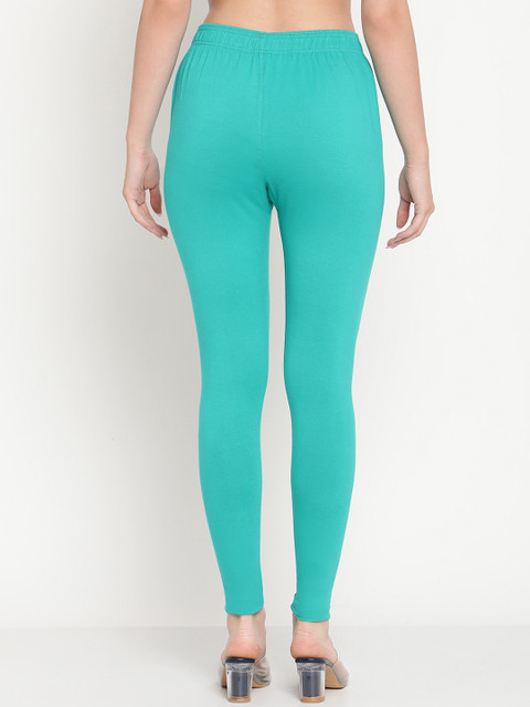 TAG 7 Women Pack Of 2 Red and Turquoise Blue Solid Comfort-Fit Ankle-Length Leggings - Image 3