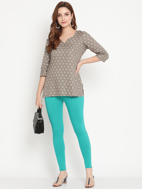 TAG 7 Women Pack Of 2 Red and Turquoise Blue Solid Comfort-Fit Ankle-Length Leggings - Image 5