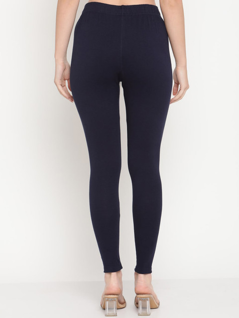 TAG 7 Women Pack Of 2 Olive Green & Navy Blue Solid Comfort-Fit Ankle-Length Leggings - Image 4