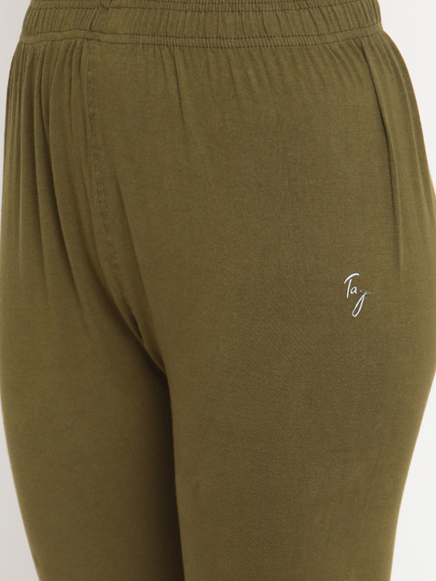 TAG 7 Women Pack Of 2 Olive Green & Navy Blue Solid Comfort-Fit Ankle-Length Leggings - Image 6