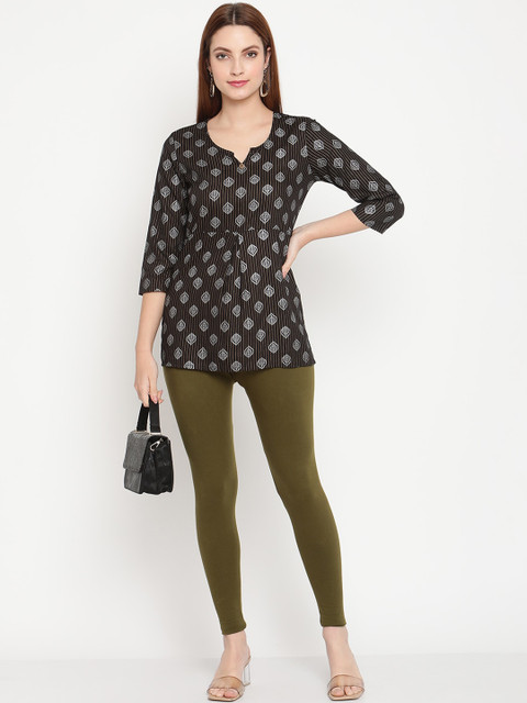 TAG 7 Women Pack Of 2 Olive Green & Navy Blue Solid Comfort-Fit Ankle-Length Leggings - Image 5