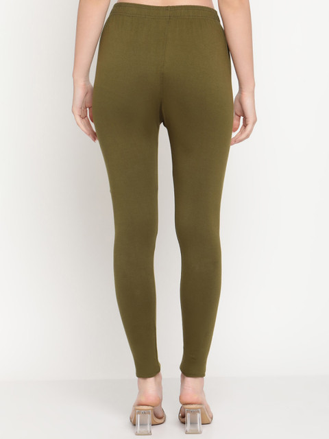 TAG 7 Women Pack Of 2 Olive Green & Navy Blue Solid Comfort-Fit Ankle-Length Leggings - Image 3