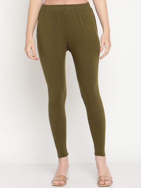 TAG 7 Women Pack Of 2 Olive Green & Navy Blue Solid Comfort-Fit Ankle-Length Leggings - Image 2