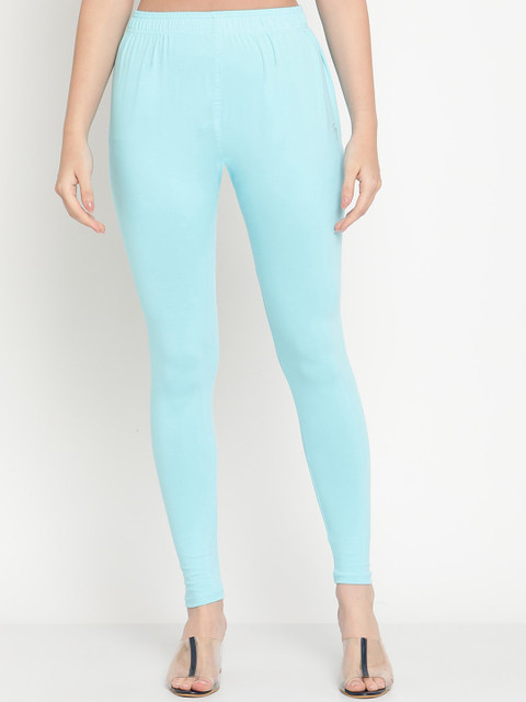 TAG 7 Women Pack Of 2 Beige & Turquoise Blue Solid Ankle-Length Leggings - Image 2