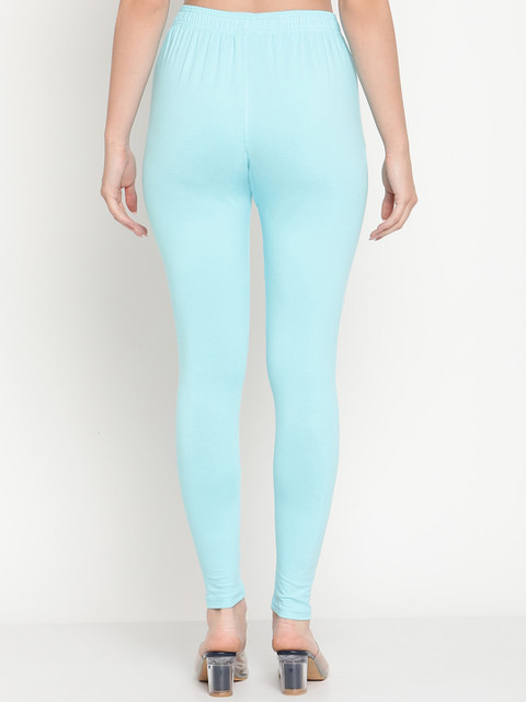 TAG 7 Women Pack Of 2 Beige & Turquoise Blue Solid Ankle-Length Leggings - Image 3