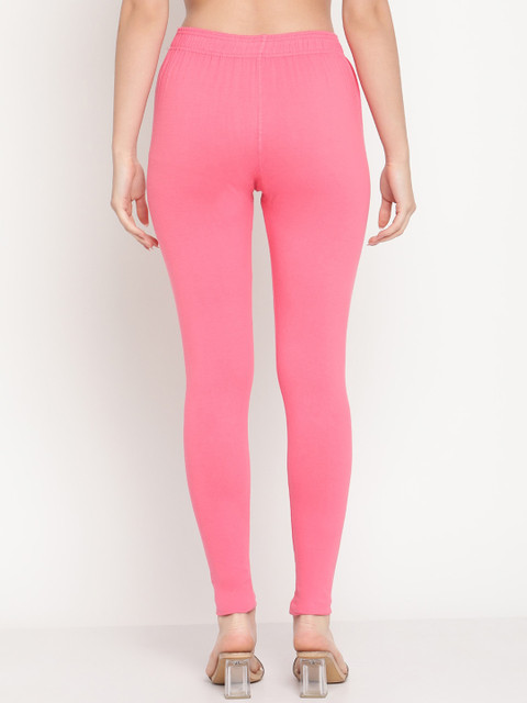TAG 7 Women Pack Of 2 Pink and White Solid Comfort-Fit Ankle-Length Leggings - Image 4