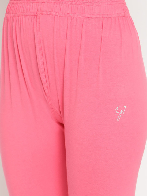 TAG 7 Women Pack Of 2 Pink and White Solid Comfort-Fit Ankle-Length Leggings - Image 6