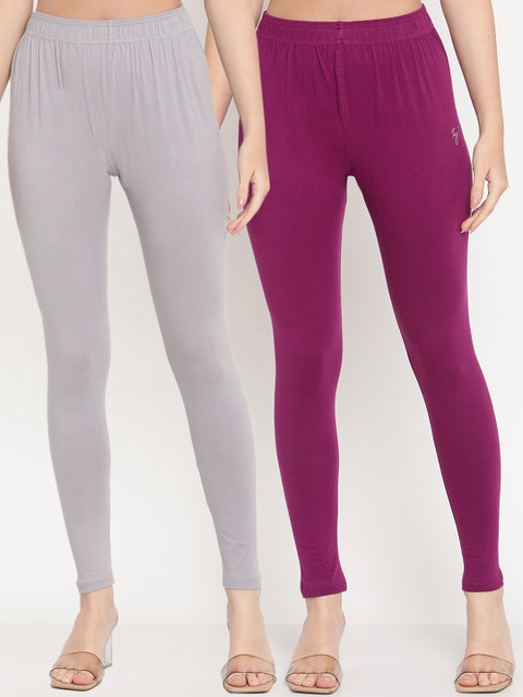 TAG 7 Women Pack Of 2 Solid Comfort-Fit Ankle-Length Leggings