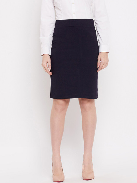 Clora Creation Women Navy Blue Solid Pencil Above Knee-Length Skirts