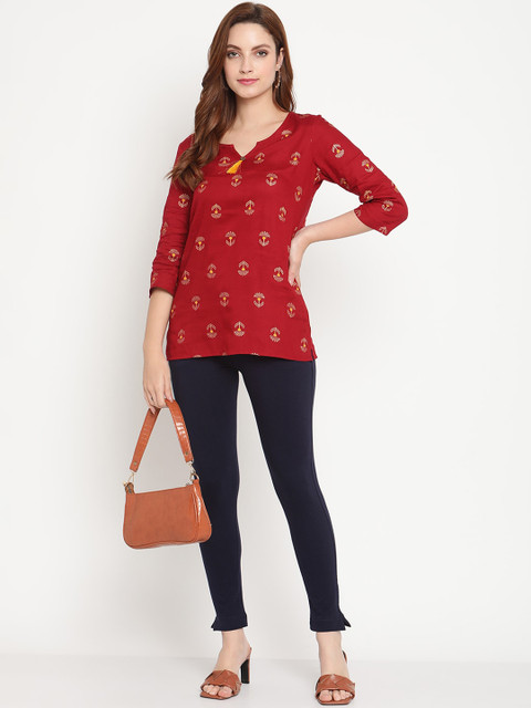 TAG 7 Women Set of 2 Navy Blue & Off White Ankle Length Leggings - Image 5