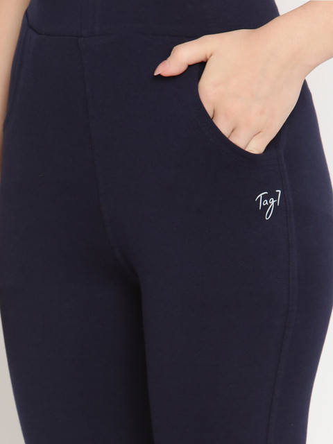 TAG 7 Women Set of 2 Navy Blue & Off White Ankle Length Leggings - Image 6