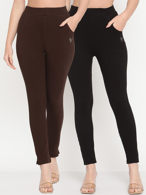 TAG 7 Women Pack of 2 Brown & Black Solid Kurti Pants