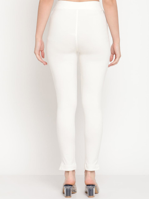TAG 7 Women Beige & Off-White Pack of 2 Straight Fit Ankle-Length Leggings - Image 3