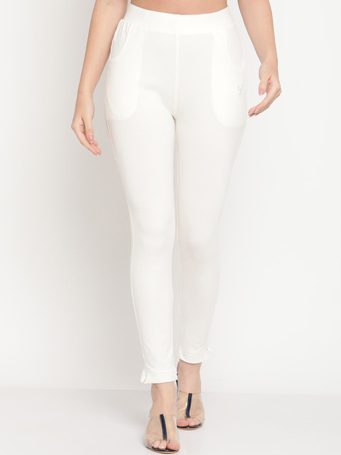 TAG 7 Women Beige & Off-White Pack of 2 Straight Fit Ankle-Length Leggings - Image 2