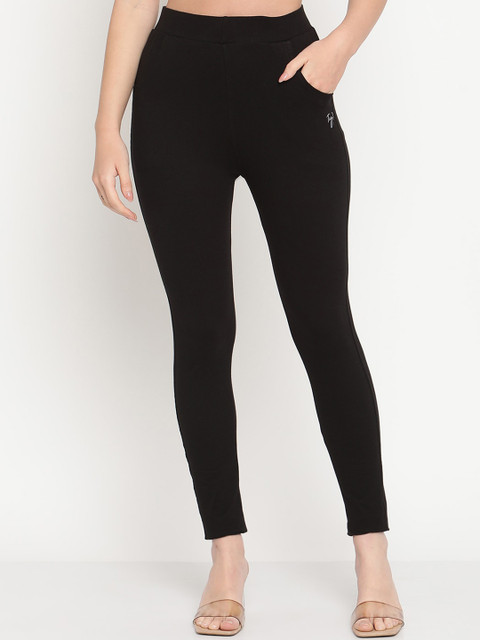 TAG 7 Women Beige & Black Pack Of 2 Solid Comfort-Fit Ankle-Length Leggings - Image 2