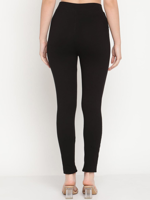 TAG 7 Women Beige & Black Pack Of 2 Solid Comfort-Fit Ankle-Length Leggings - Image 3