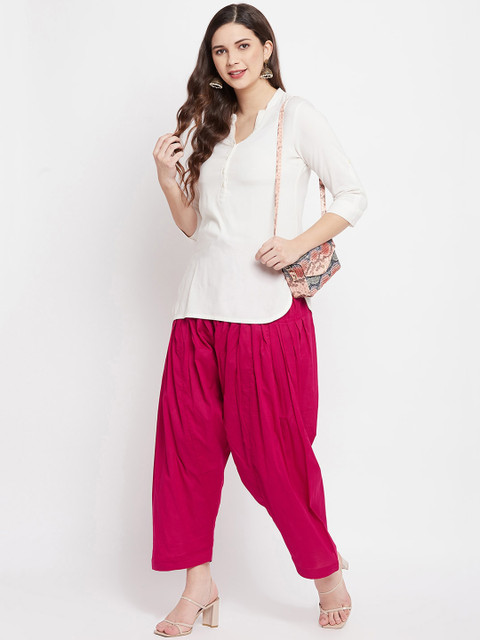 Clora Creation Women Pack Of 2 Navy Blue & Magenta Solid Loose Fit Pure Cotton Salwars - Image 5