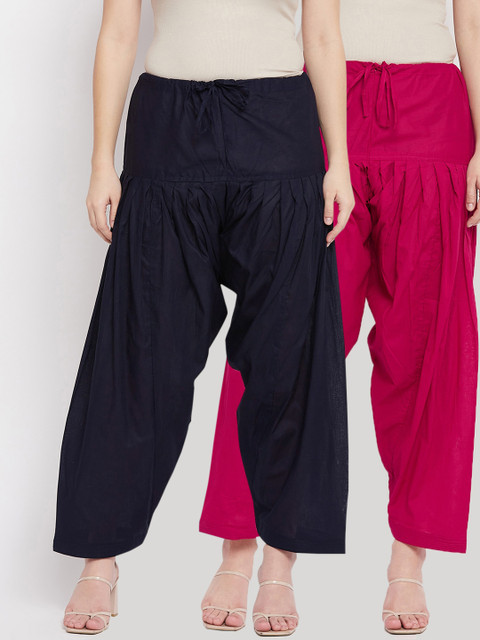 Clora Creation Women Pack Of 2 Navy Blue & Magenta Solid Loose Fit Pure Cotton Salwars