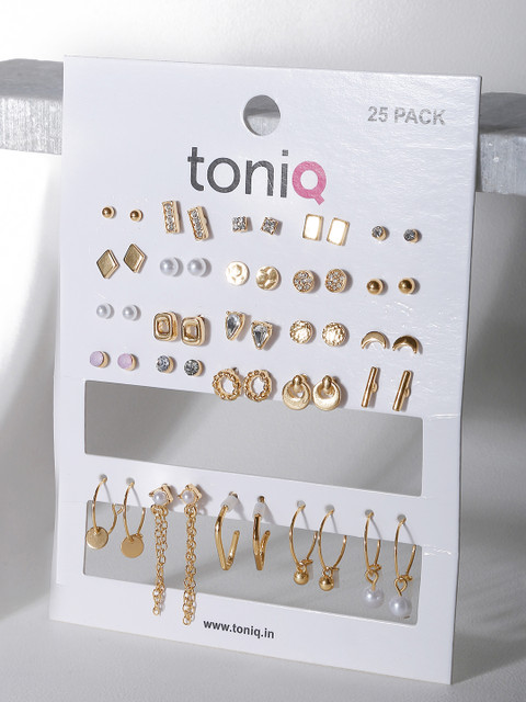 ToniQ Set of 25 Contemporary Gold-Plated Studs & Drop Earrings