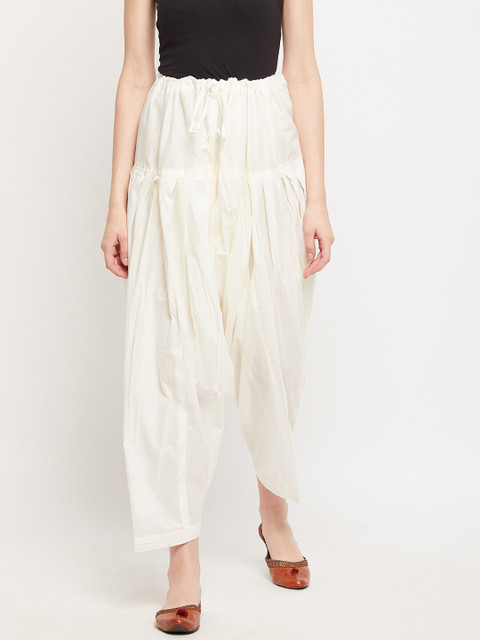 Clora Creation Women Cream-Coloured Solid Pure Cotton Salwar