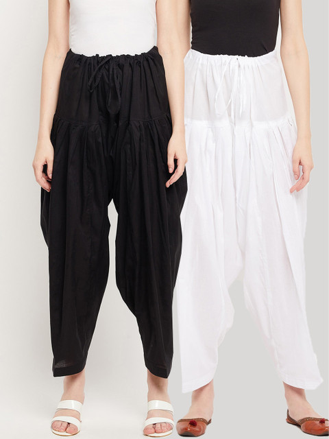 Clora Pack of 2 Black & White Solid Pure Cotton Salwar