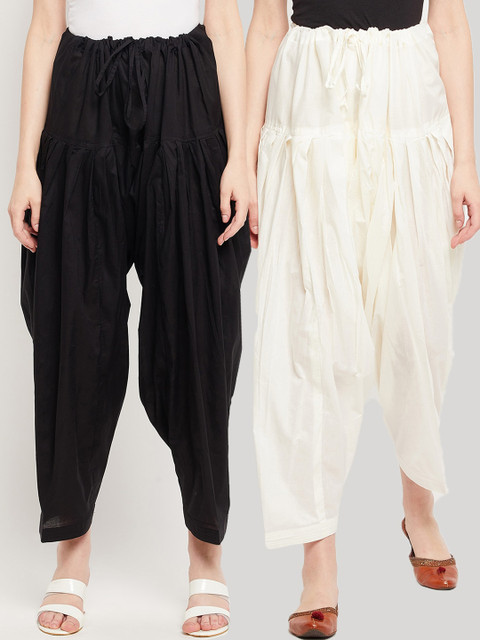 Clora Creation Women Pack of 2 Black & Cream Colored Solid Pure Cotton Salwar