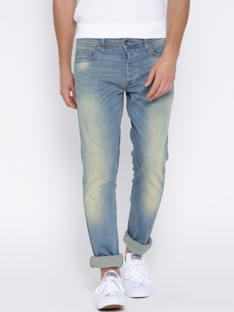 United Colors of Benetton Men Blue Skinny Mid-Rise Low Distress Jeans