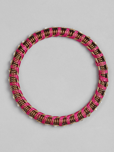 Peora Set Of 10 Pink Gold-Plated Stone Studded Silk Thread Bangles - Image 5