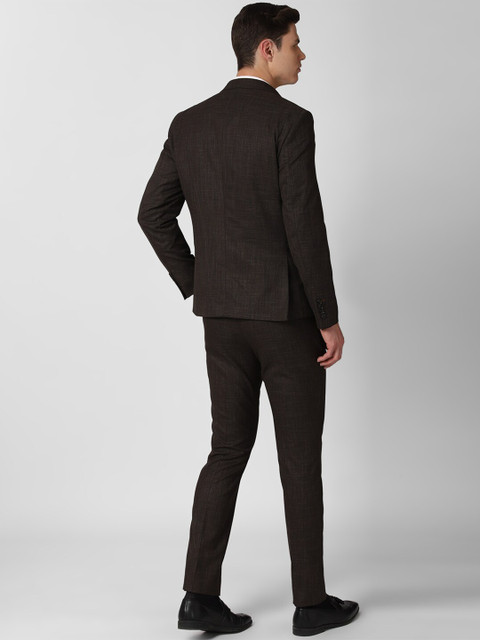 V Dot Men Brown Self-Designed Slim-Fit Single-Breasted Formal Suit - Image 5