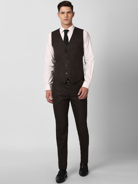 V Dot Men Brown Self-Designed Slim-Fit Single-Breasted Formal Suit