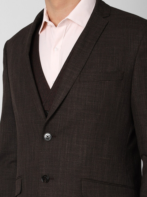V Dot Men Brown Self-Designed Slim-Fit Single-Breasted Formal Suit - Image 2