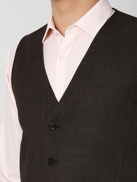 V Dot Men Brown Self-Designed Slim-Fit Single-Breasted Formal Suit - Image 7