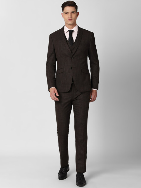 V Dot Men Brown Self-Designed Slim-Fit Single-Breasted Formal Suit - Image 6