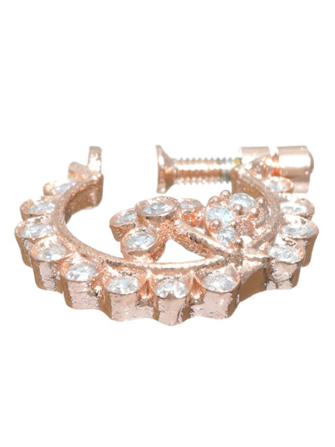 Priyaasi Floral Rose Gold-Plated White CZ Studded Nose Ring - Image 2