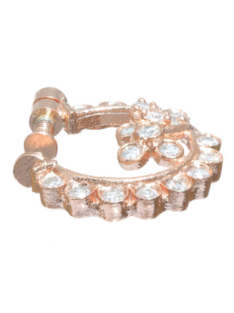 Priyaasi Floral Rose Gold-Plated White CZ Studded Nose Ring - Image 4