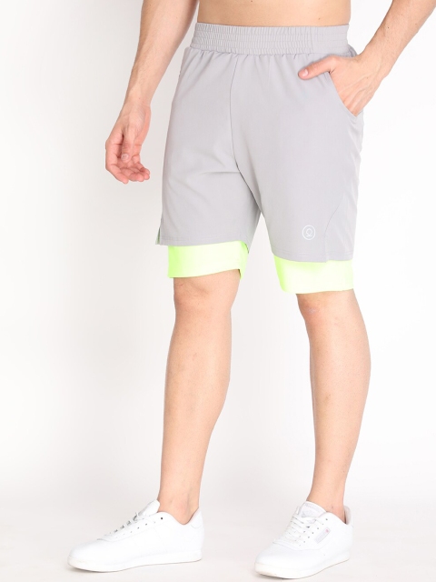 CHKOKKO Men Grey Solid Mid Rise Double Layered Regular Fit Running Sports Shorts - Image 3