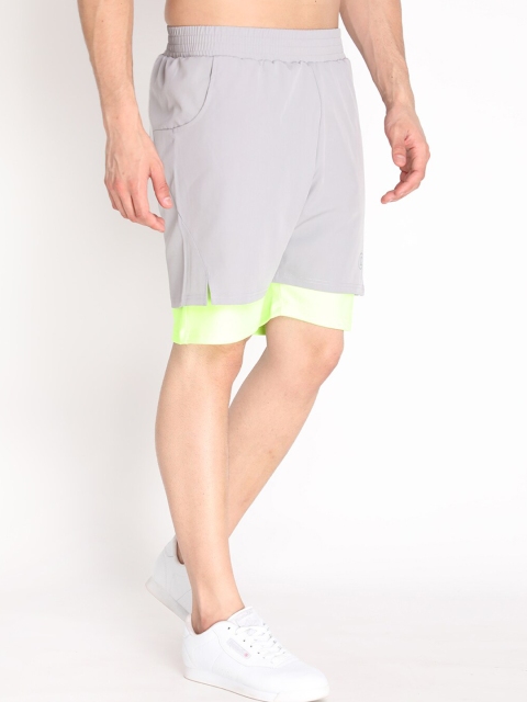 CHKOKKO Men Grey Solid Mid Rise Double Layered Regular Fit Running Sports Shorts - Image 2