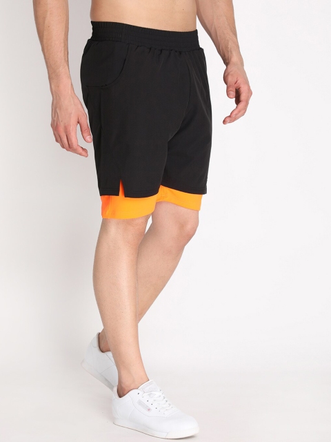 CHKOKKO Men Black Solid Mid Rise Double Layered Regular Fit Running Sports Shorts - Image 2