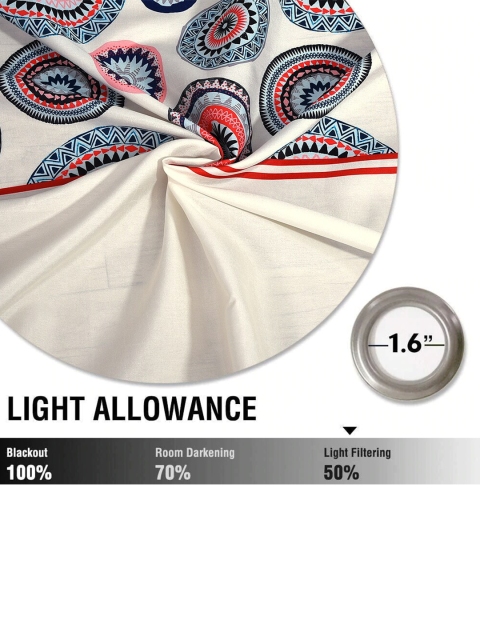 Cortina Off-White & Navy Blue Ethnic Motifs Single Silk Door Curtain - Image 5