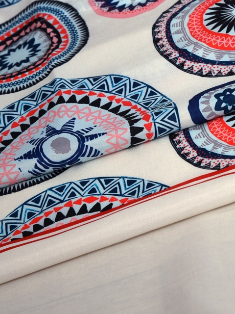 Cortina Off-White & Navy Blue Ethnic Motifs Single Silk Door Curtain - Image 4