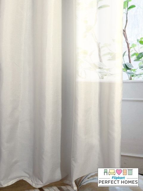 Cortina Off-White & Navy Blue Ethnic Motifs Single Silk Door Curtain - Image 2