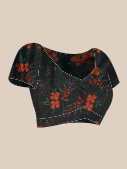 Anouk Black & Pink Floral Organza Saree - Image 6